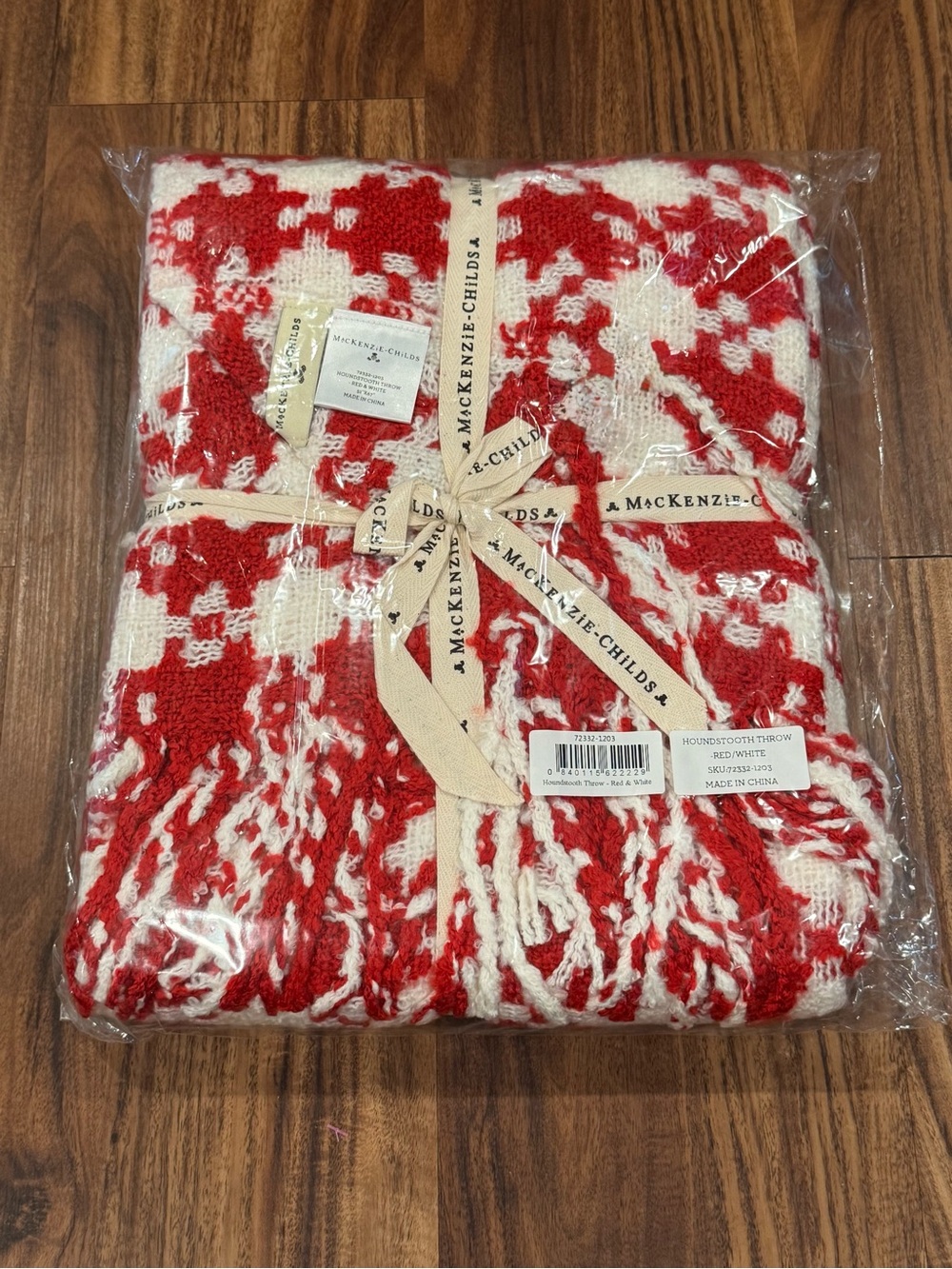 MacKenzie-Childs Red and White Houndstooth Knit Throw